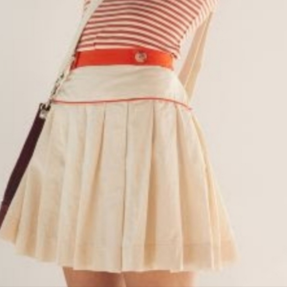 Anthropologie Cream Mini Skirt with Red Trim